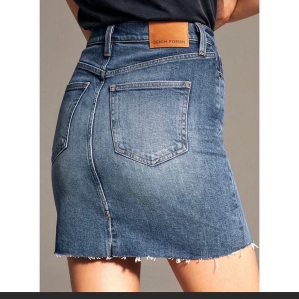 Denim Forum Blue Distressed Mini Denim Skirt